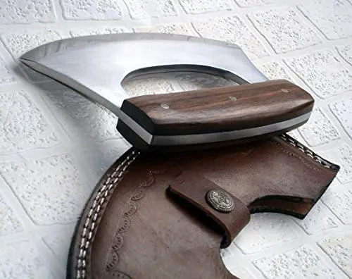 TTC-111 Handmade Demascus Ulu kitchen Knife -Wood Handle (Walnut Wood)