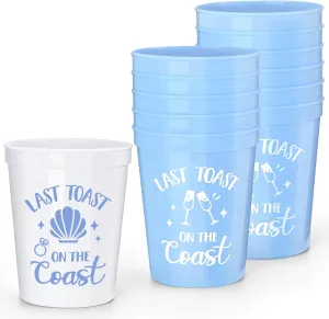 Tuitessine Last Toast On The Coasts Bachelorette Party Plastic Cups 12PCS Costal Stadium Cups Bridal Showers Party Favors Decorations Reusable Party Cups Supplies 16OZ