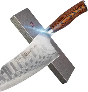 TUO Cutlery Cleaver Knife - Japanese AUS-10 Damascus Steel - Chinese Chef's Knife for Meat and Vegetable with Ergonomic Pakkawood Handle - 7" - Fiery Phoenix Series