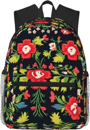Ukrainian Embroidery Style Rose print Lightweight and comfortable backpack Casual Laptop Backpack for Travel Hiking