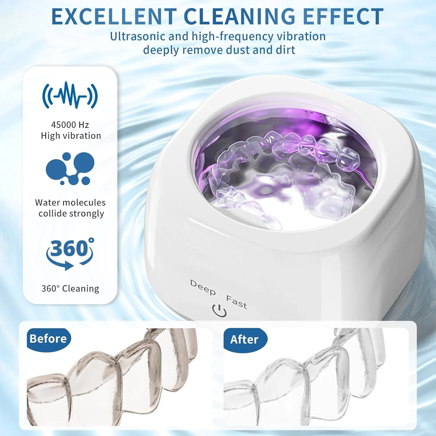 Ultrasonic Retainer Cleaner, 250 ML Retainer Cleaner Machine for for Denture, Mouth Guard, Aligner, Braces, Toothbrush Heads, Jewelry, 45kHz Sonic Retainer Cleaner