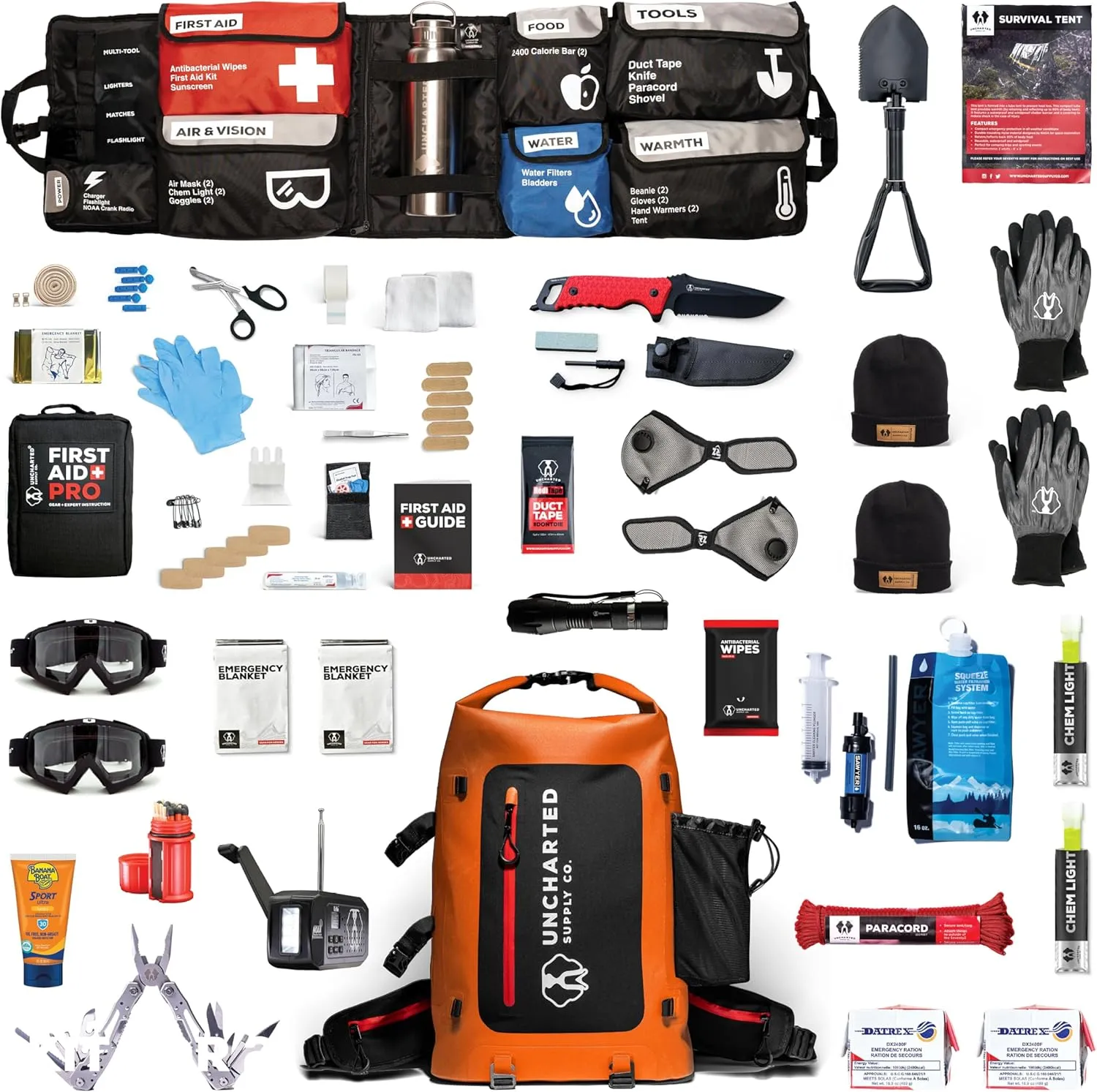Uncharted Supply Co. The Seventy2 Pro 2-Person Survival System (Black) - 72 Hour Emergency Preparedness Kit - Ideal for Your Car, Home, Survival Readiness, and Camping
