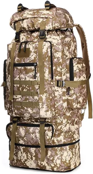 UNISTRENGH 100L Internal Frame Backpack MOLLE Rucksack Lightweight Hiking Camping Waterproof Trekking Bag for Backpacking (DESERT CAMO)