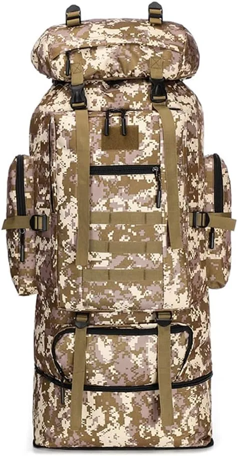 UNISTRENGH 100L Internal Frame Backpack MOLLE Rucksack Lightweight Hiking Camping Waterproof Trekking Bag for Backpacking (DESERT CAMO)