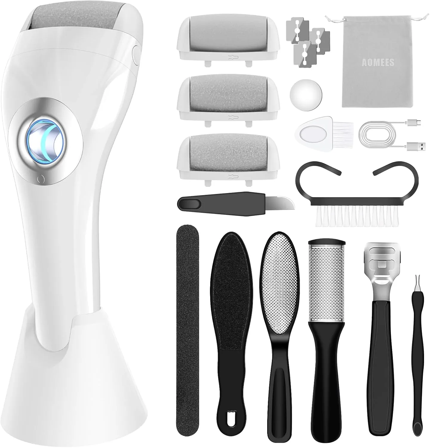 Upgraded Rechargeable Foot Callus Remover, Professional Electric Foot File, 10 in 1 Pedicure Tools Foot Care Kit Pedi Feet Care for Dead, Hard Cracked Dry Skin Ideal Gift (White)