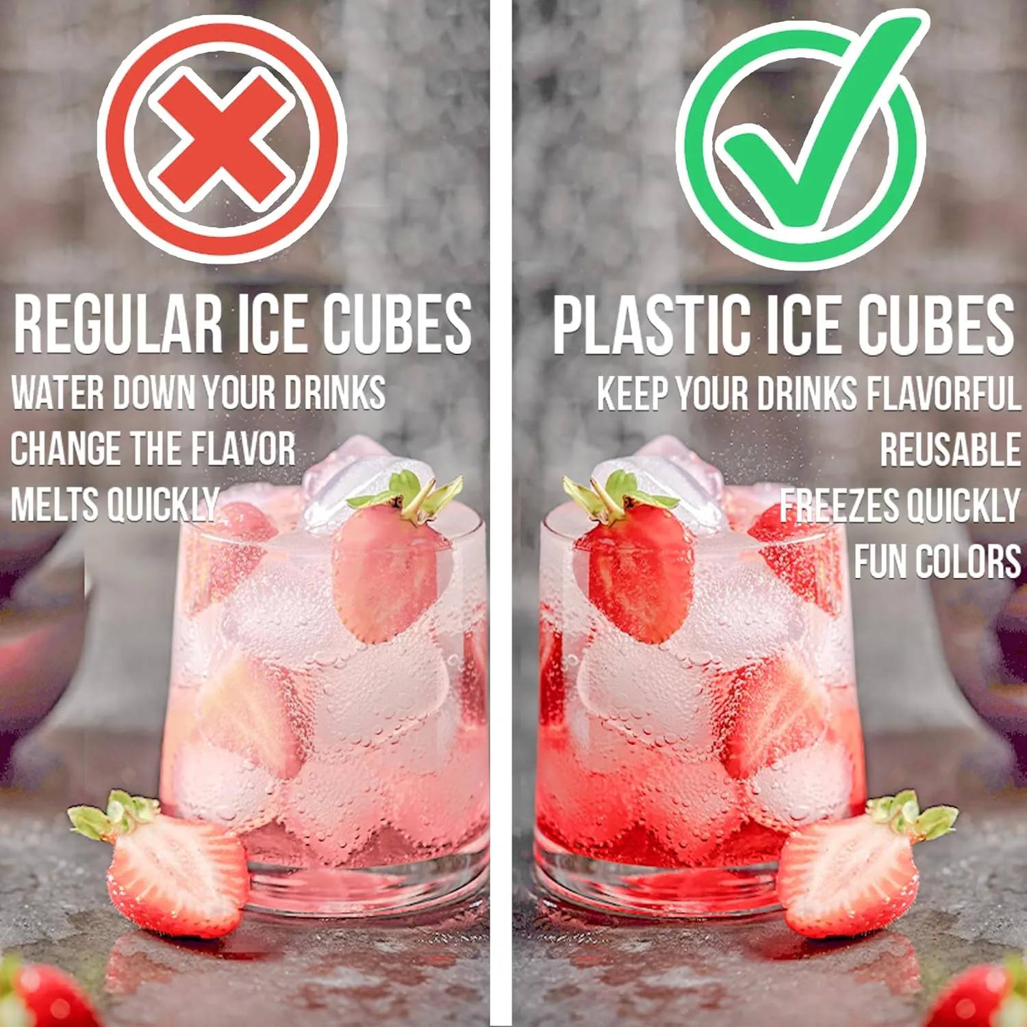 Urban Essentials Reusable Ice Cubes - Quick Freeze Clear Plastic Square Ice cubes With Resealable Bag Clear Cubes Pack Of 56