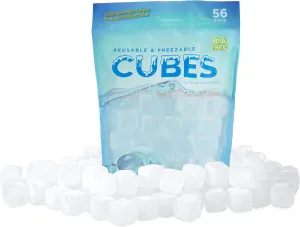 Urban Essentials Reusable Ice Cubes - Quick Freeze Clear Plastic Square Ice cubes With Resealable Bag Clear Cubes Pack Of 56