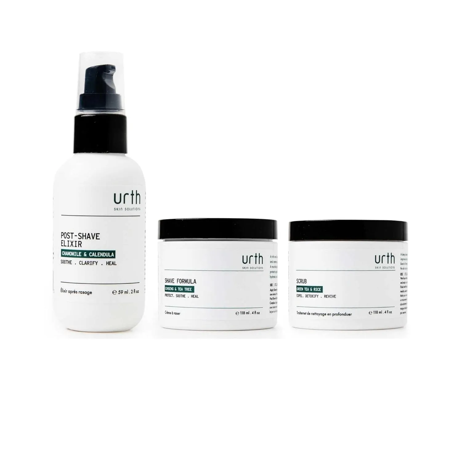 Urth Amazing Shave Kit - Green Tea & Rice Scrub, Ginseng & Tea Tree Shave Cream, Post Shave Elixir for Smooth Shaving & Ingrown Hair Prevention