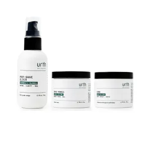 Urth Amazing Shave Kit - Green Tea & Rice Scrub, Ginseng & Tea Tree Shave Cream, Post Shave Elixir for Smooth Shaving & Ingrown Hair Prevention