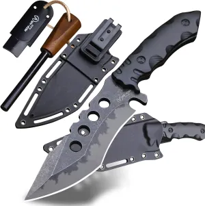USA 6mm thick 440C steel (10.8in) (full Tang) fixed knife   sheath & (5.9in) cerium igniter, suitable for outdoor camping, survival, adventure, fishing, EDC, hunting knife