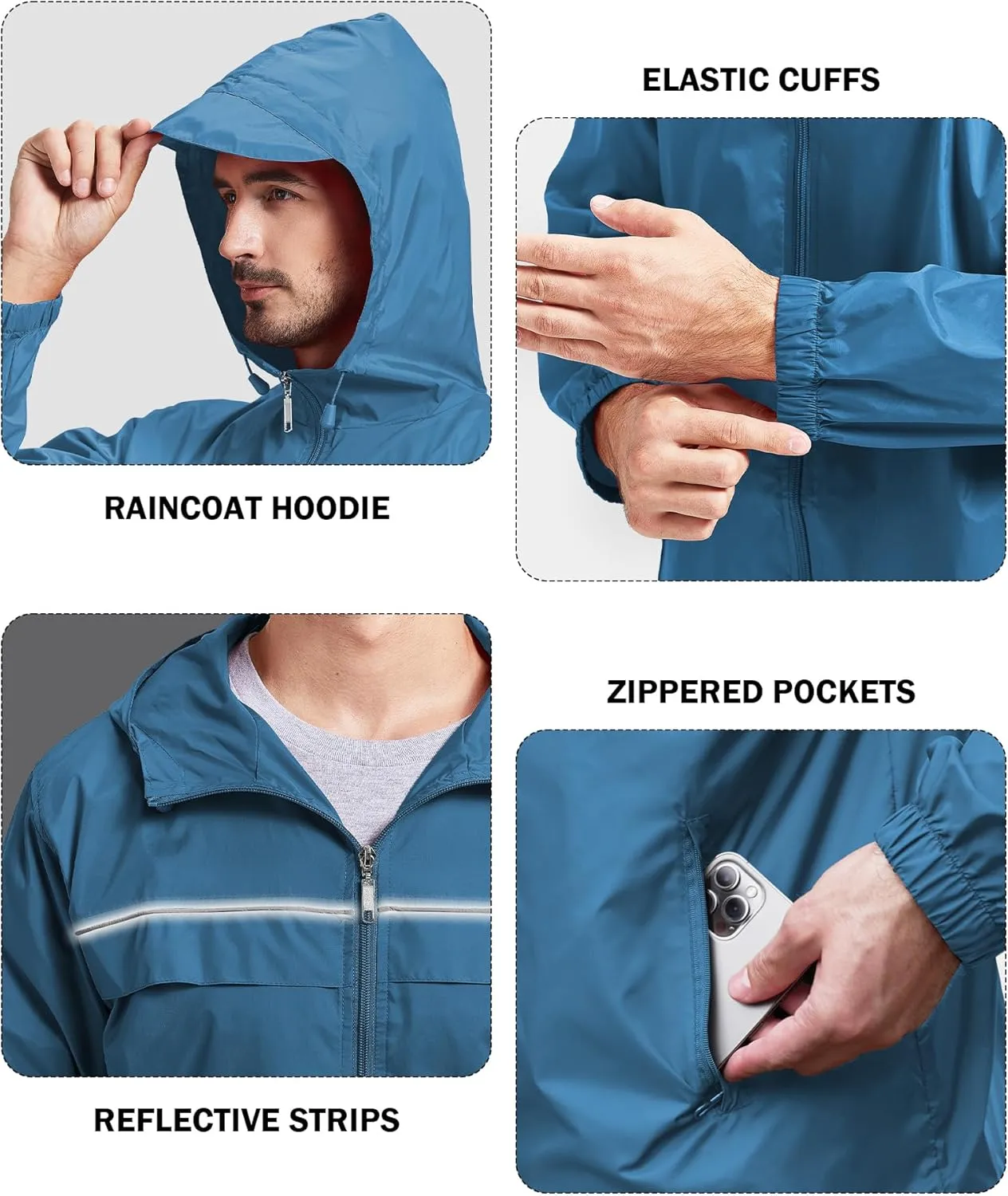 V VALANCH Mens Rain Jacket Waterproof Lightweight Windbreaker with Hood Outdoor Raincoat for Hiking Running Travel
