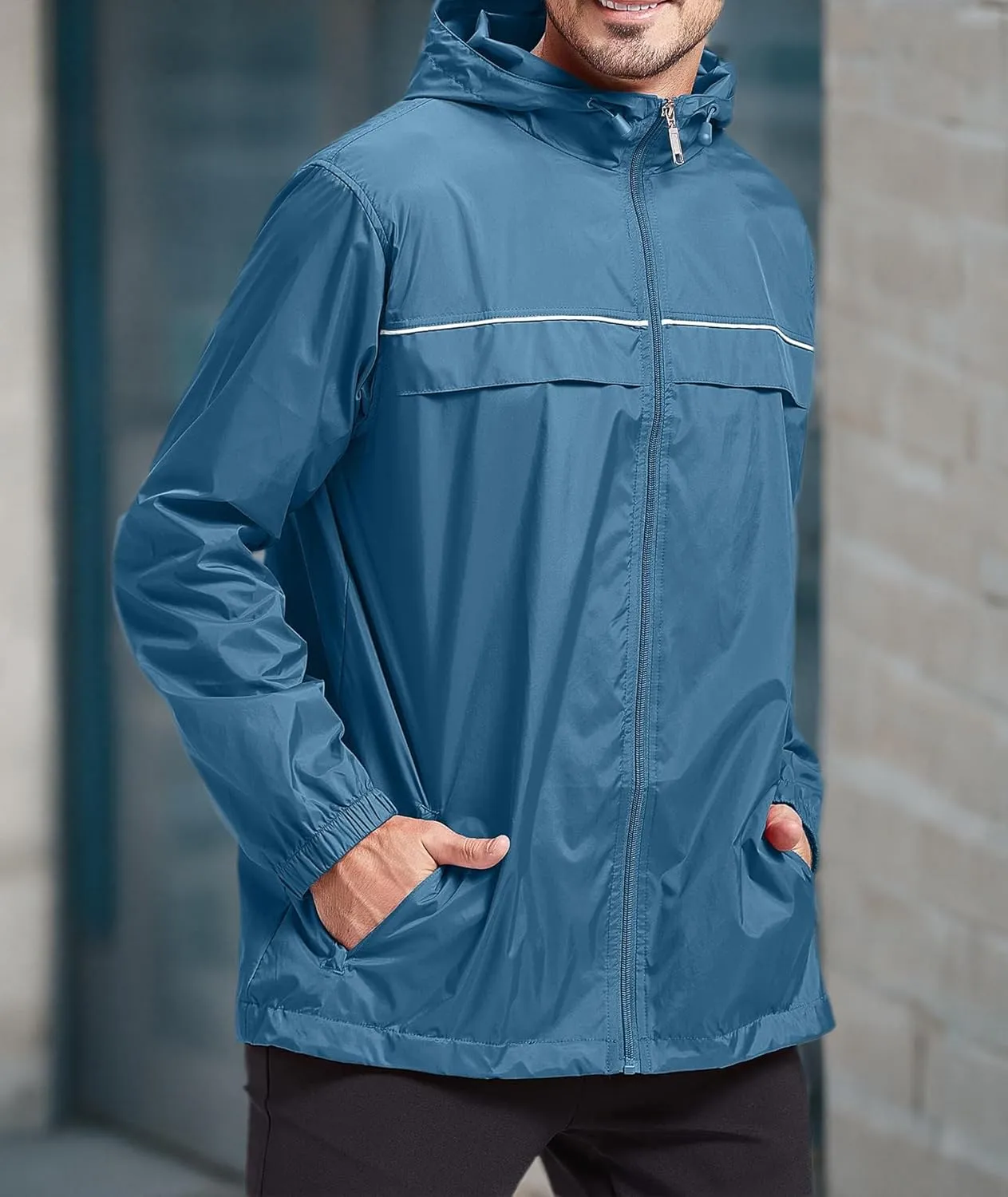 V VALANCH Mens Rain Jacket Waterproof Lightweight Windbreaker with Hood Outdoor Raincoat for Hiking Running Travel