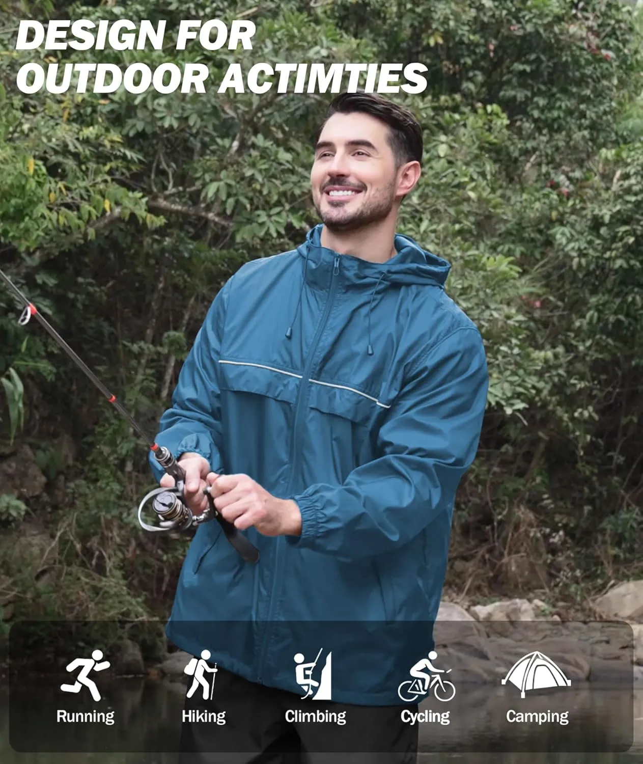 V VALANCH Mens Rain Jacket Waterproof Lightweight Windbreaker with Hood Outdoor Raincoat for Hiking Running Travel