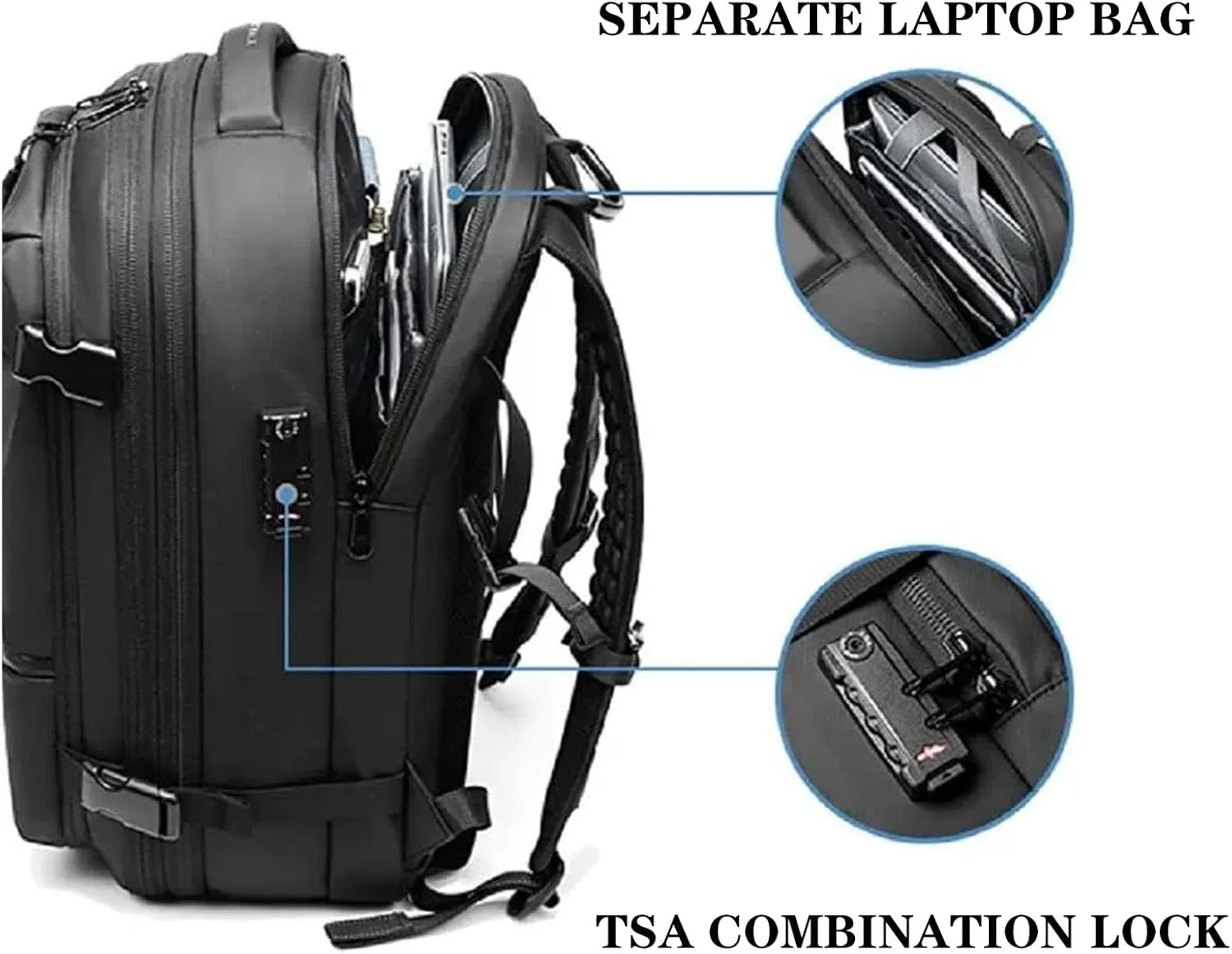 Vacbag Backpack, 60L Expandable Backpack with Vacuum Compression, Waterproof Vacuum Backpack for Travel, Water Resistant (Black)