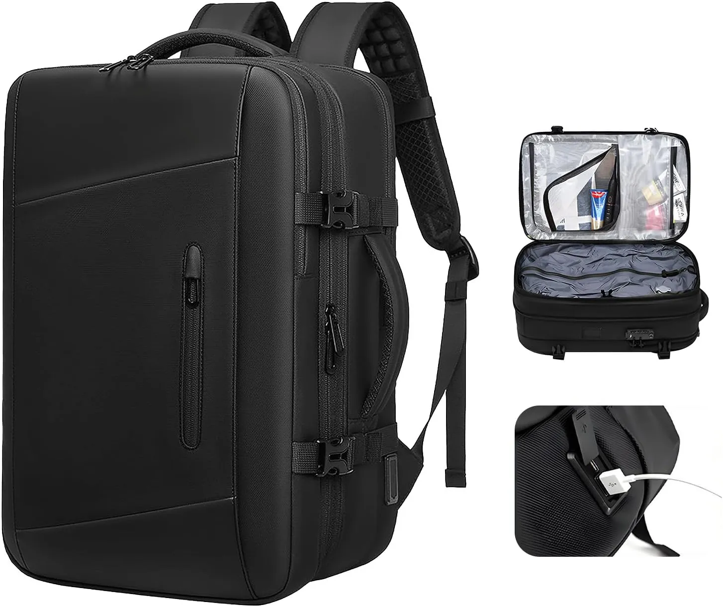 Vacpack Airback Vacuum Backpack For Travel With Usb Charging Port Expandable And Boardable Large Capacity Backpack