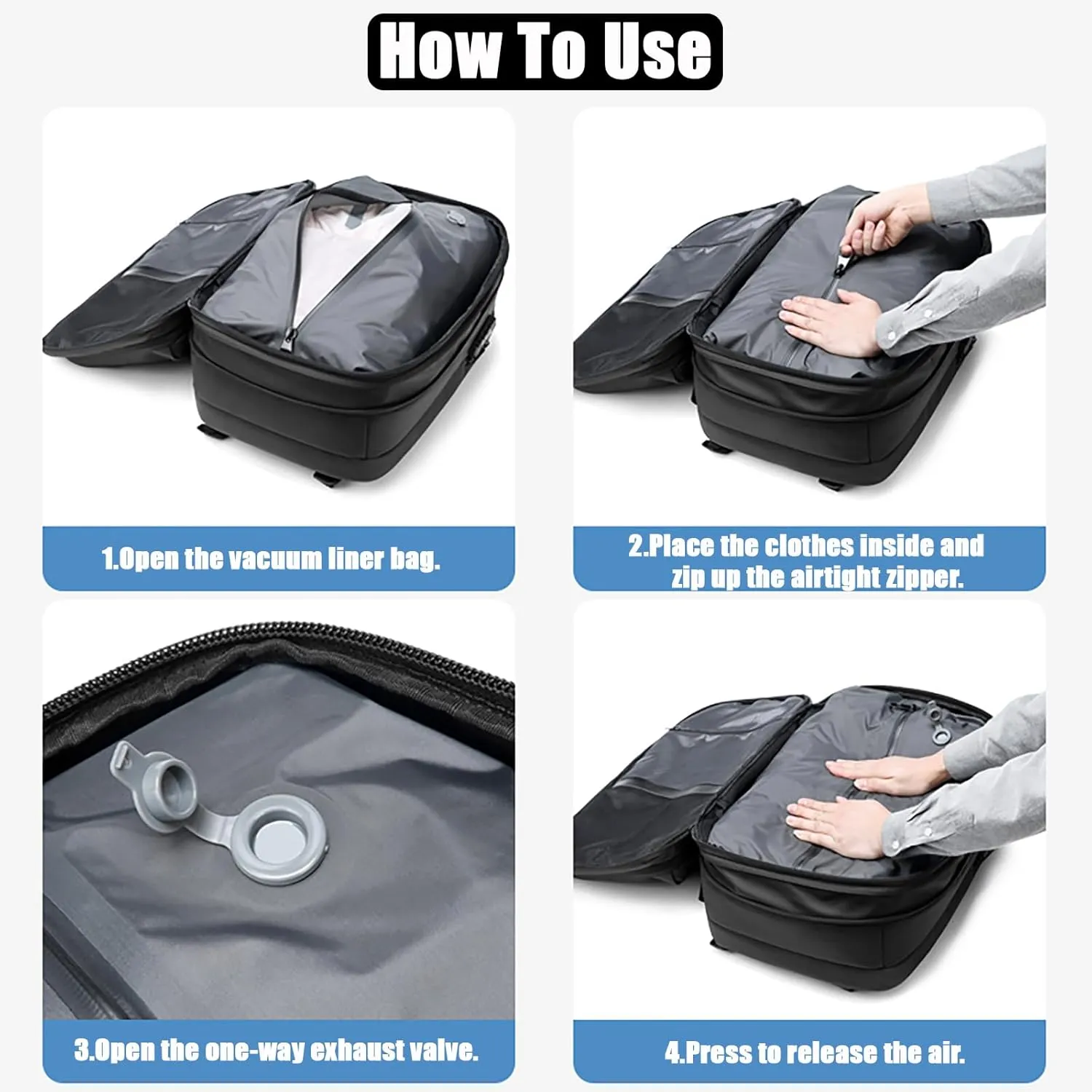 Vacpack Backpack, Airback Backpack with Pump, 60L Expandable Backpack with Vacuum Compression, Waterproof and Anti-Theft Air Vacuum Backpack for Travel (Gray, No Air Pump)