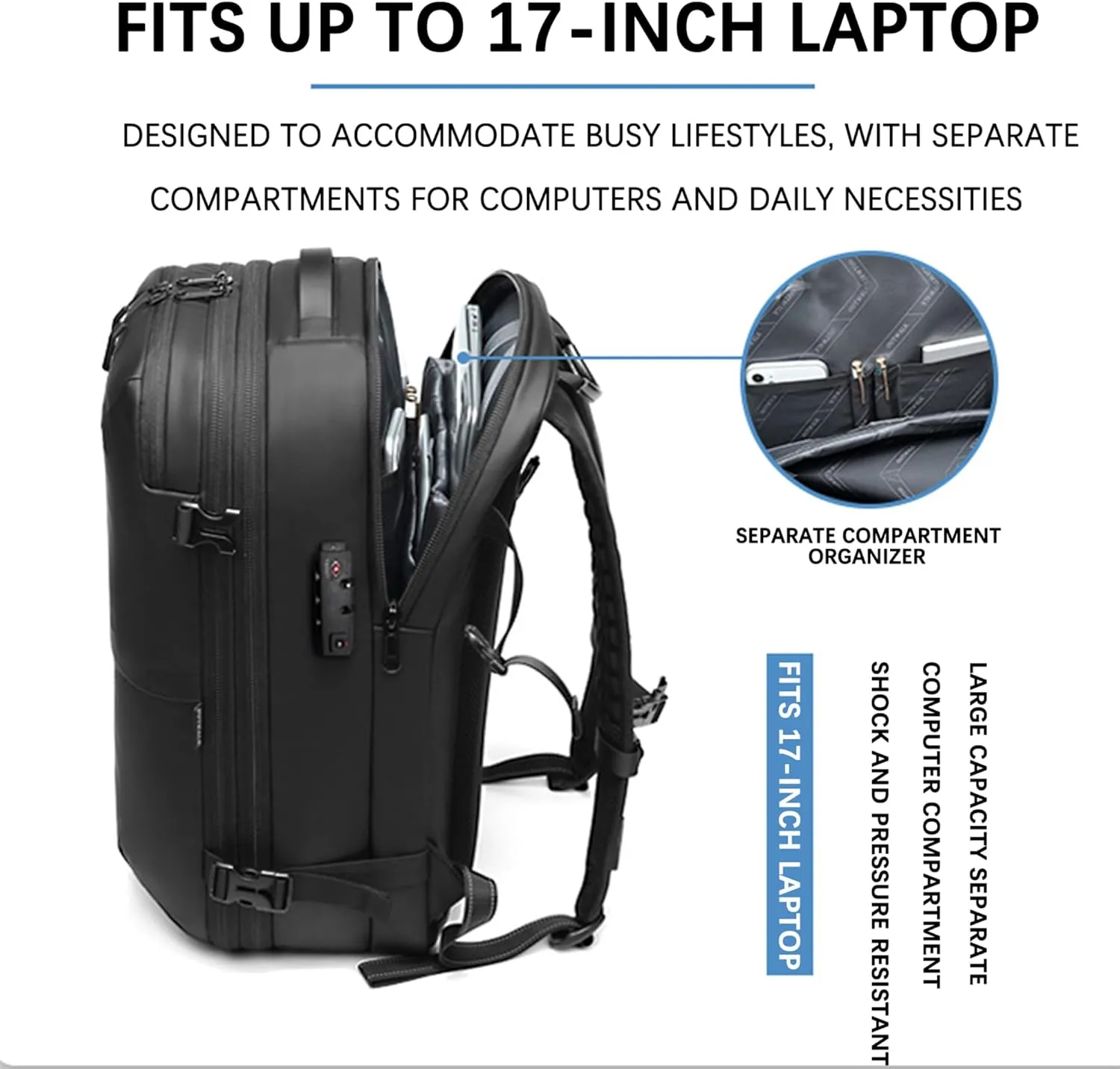 VacPack Backpack with Vacuum, 60L Airback Backpack, Waterproof with TSA Lock, Compression Feature, Fits 17” Laptop, Ideal for Airplane Travel (Dark Gray)