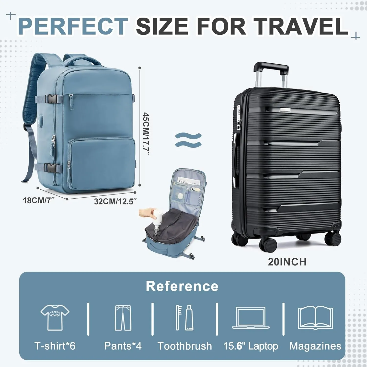 Vacuum Backpack Travel Backpack with Compression, Men Women Vacuum Backpack with Air Pump, Carry on Backpack Flight Approved Personal Item Size - Blue