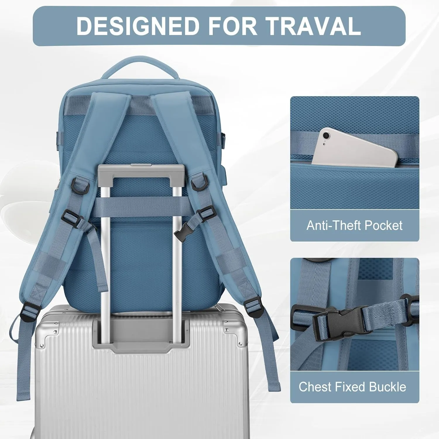 Vacuum Backpack Travel Backpack with Compression, Men Women Vacuum Backpack with Air Pump, Carry on Backpack Flight Approved Personal Item Size - Blue