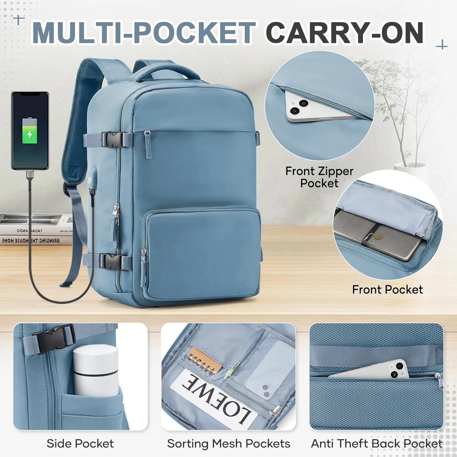 Vacuum Backpack Travel Backpack with Compression, Men Women Vacuum Backpack with Air Pump, Carry on Backpack Flight Approved Personal Item Size - Blue
