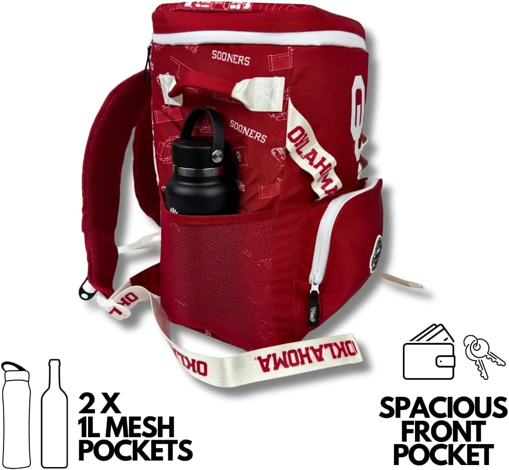 Varsity Cooler University of Oklahoma Travel Duffle & Backpack–48 Can Leakproof Insulated Tote Cooler, Waterproof Nylon Bag for Outing, Gym, Work & Travel – Adjustable Straps, Durable Zipper Closure