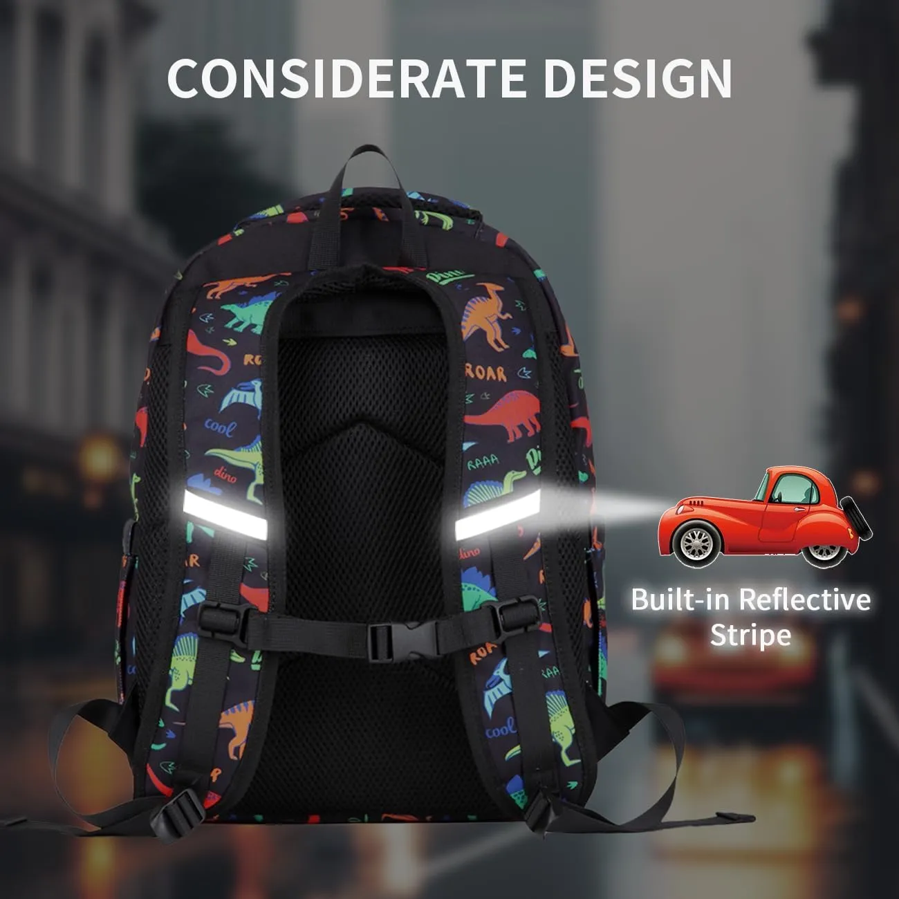 VASCHY Backpack for Boys, Kids Cute Kindergarten Preschool Children 12L Small Backpack Bookbag for School Travel Dinosaur Black