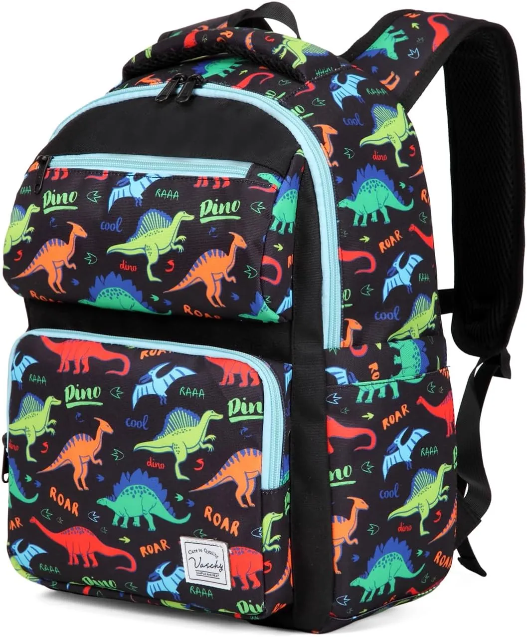 VASCHY Backpack for Boys, Kids Cute Kindergarten Preschool Children 12L Small Backpack Bookbag for School Travel Dinosaur Black