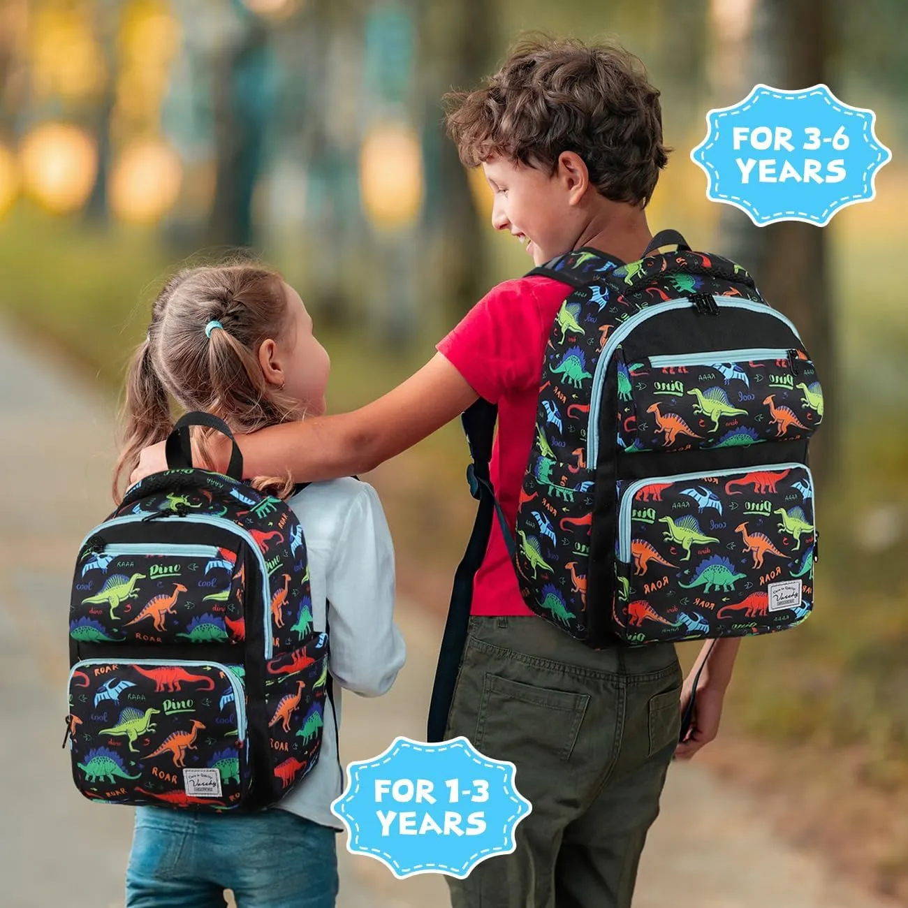 VASCHY Backpack for Boys, Kids Cute Kindergarten Preschool Children 12L Small Backpack Bookbag for School Travel Dinosaur Black
