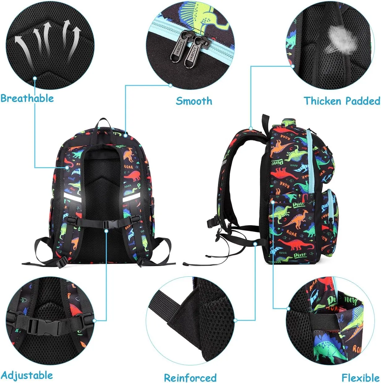 VASCHY Backpack for Boys, Kids Cute Kindergarten Preschool Children 12L Small Backpack Bookbag for School Travel Dinosaur Black