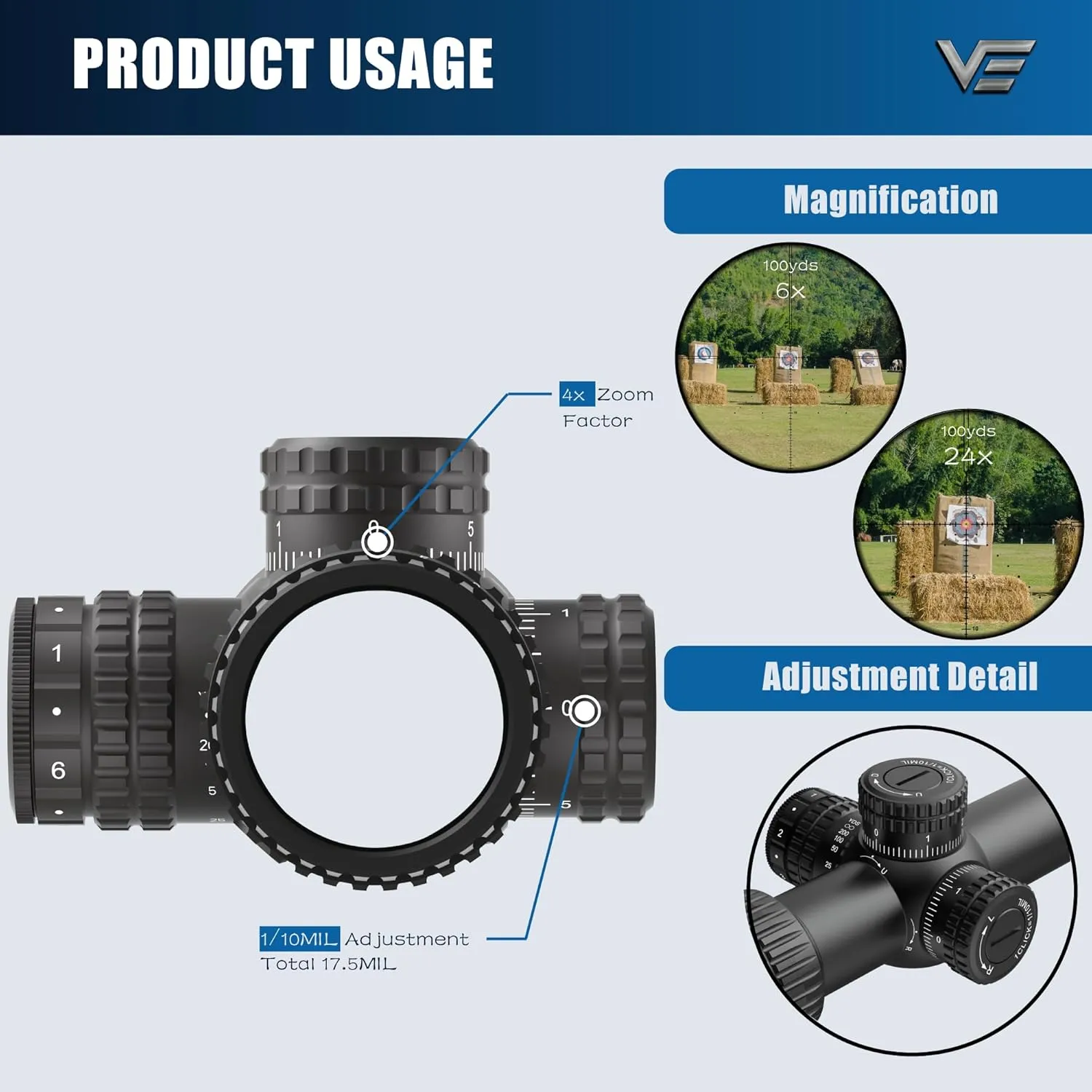 Vector Optics Veyron 4X 44mm IR 30mm Monotube First Focal Plane Riflescope Illumination Etched Reticle Turret Lock Side Focus for Compact Air Guns and Lightweight Firearms