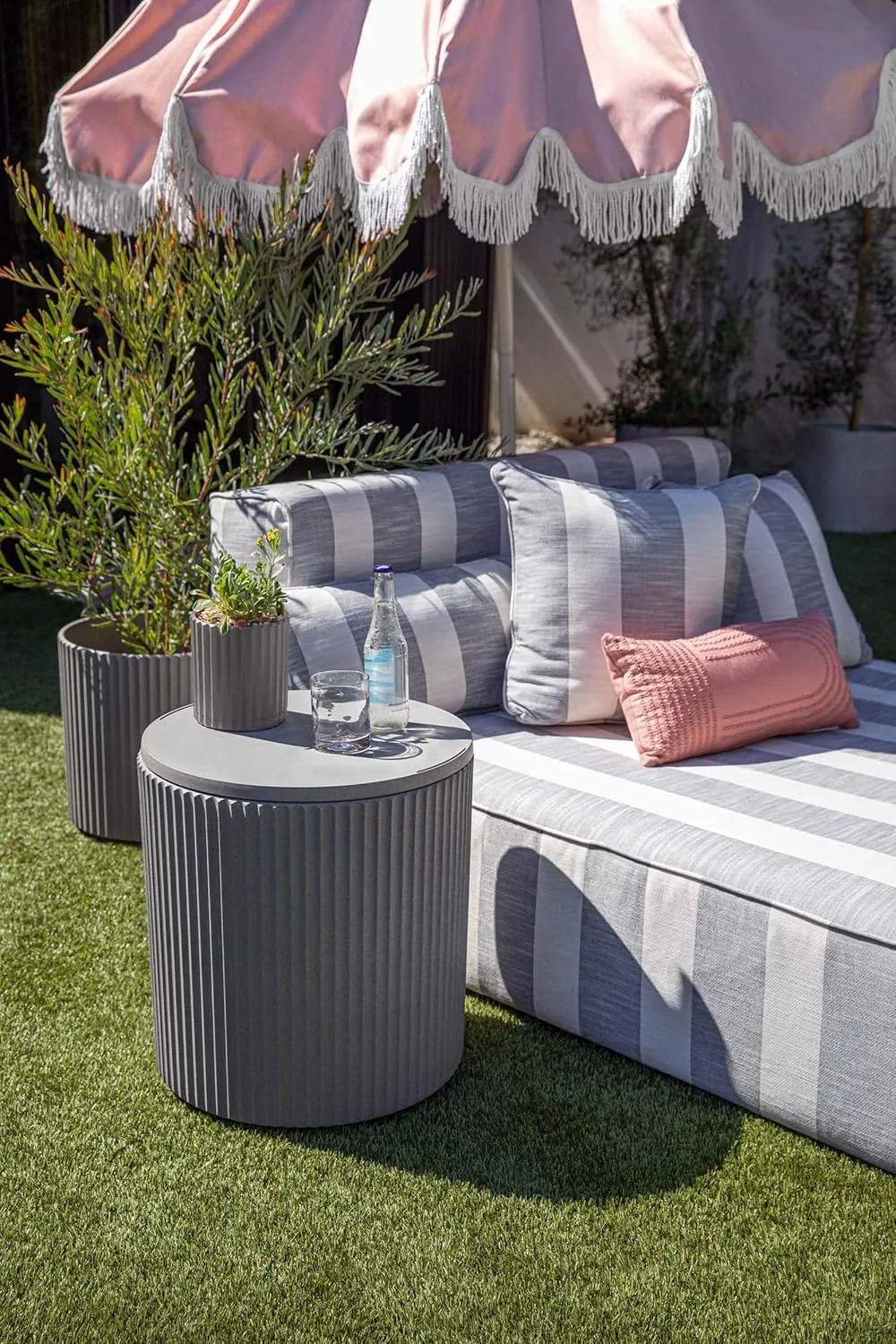 Veradek 21in Outdoor Cooler Side Table, Modern, Stone-Plastic Composite, Gray, Weather Resistant, Made in Canada