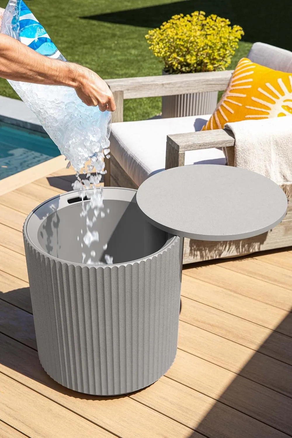 Veradek 21in Outdoor Cooler Side Table, Modern, Stone-Plastic Composite, Gray, Weather Resistant, Made in Canada