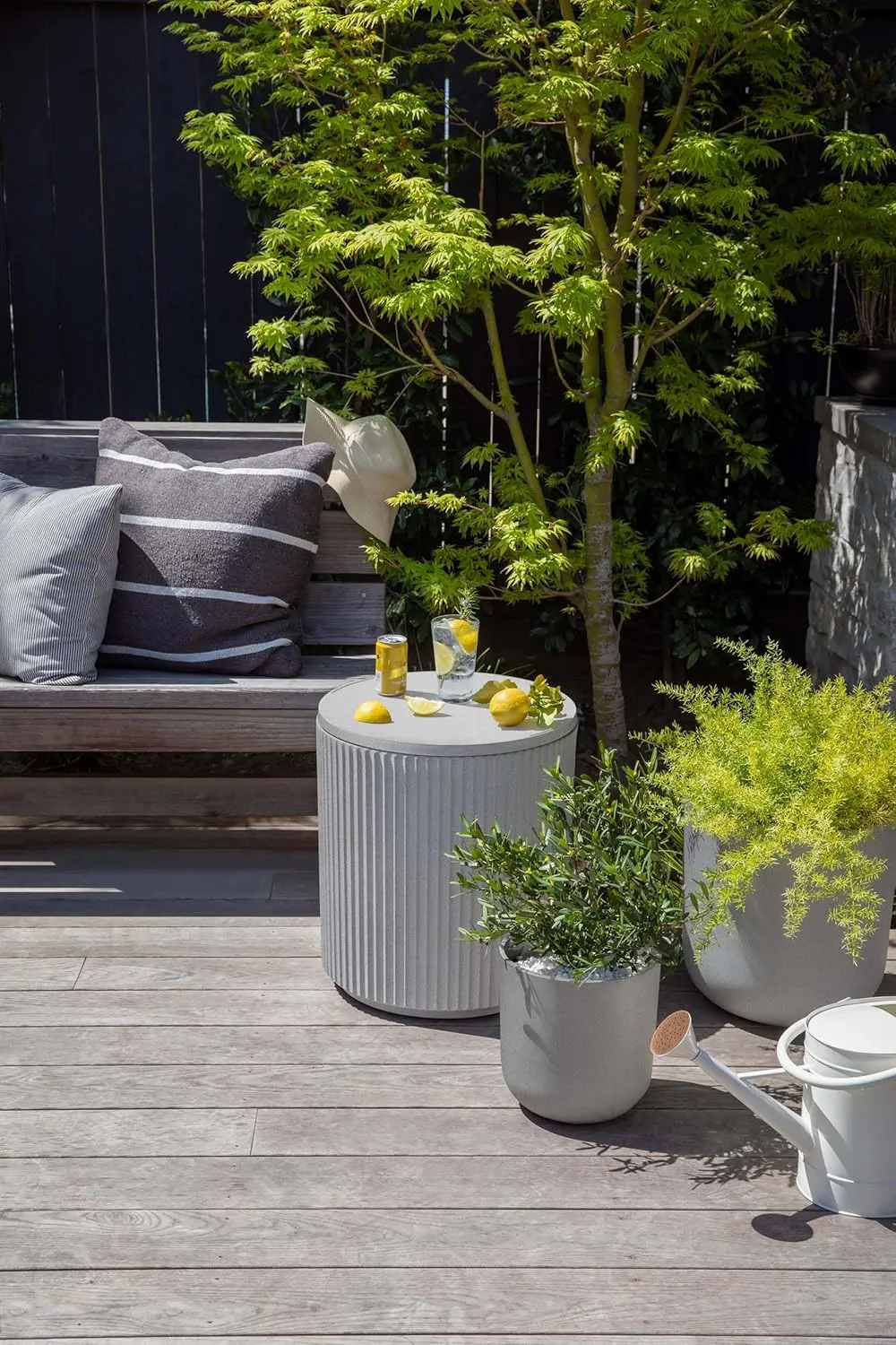 Veradek 21in Outdoor Cooler Side Table, Modern, Stone-Plastic Composite, Gray, Weather Resistant, Made in Canada