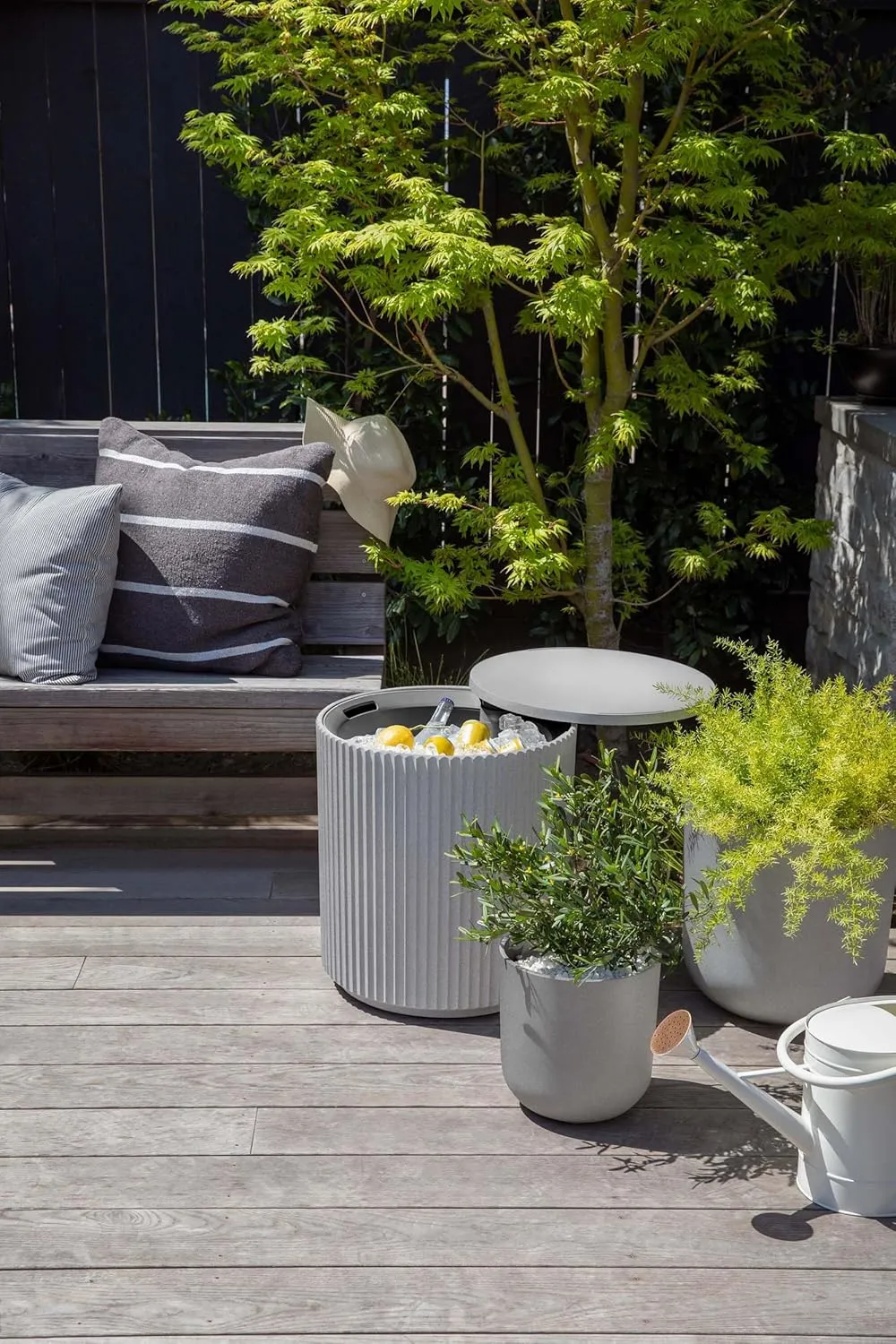 Veradek 21in Outdoor Cooler Side Table, Modern, Stone-Plastic Composite, Gray, Weather Resistant, Made in Canada