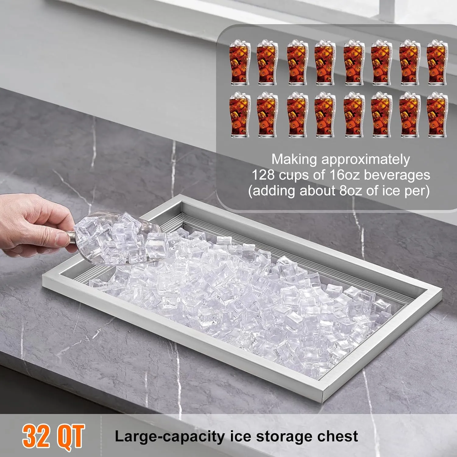 VEVOR Drop in Ice Chest, 20" L x 14" W x 12" H Stainless Steel Ice Cooler, Commercial Ice Bin with Cover, 40 qt Outdoor Kitchen Ice Bar, Drain-Pipe and Drain Plug Included, for Cold Wine Beer