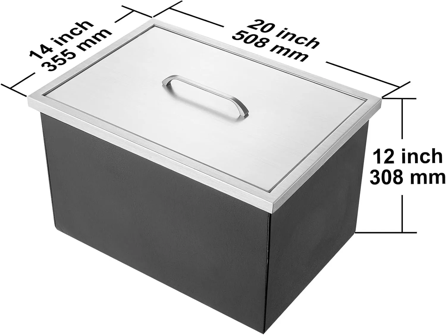 VEVOR Drop in Ice Chest, 20" L x 14" W x 12" H Stainless Steel Ice Cooler, Commercial Ice Bin with Cover, 40 qt Outdoor Kitchen Ice Bar, Drain-Pipe and Drain Plug Included, for Cold Wine Beer
