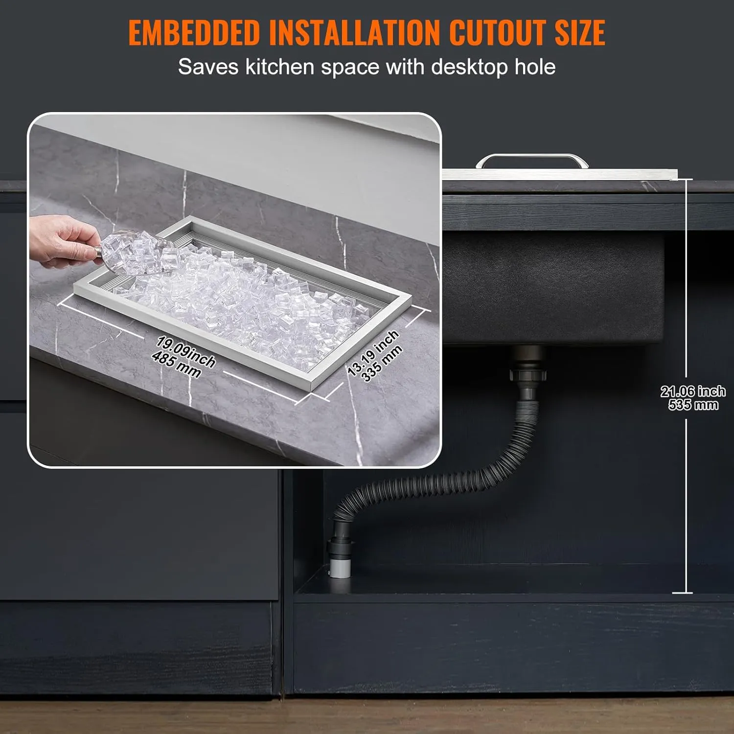 VEVOR Drop in Ice Chest, 20" L x 14" W x 12" H Stainless Steel Ice Cooler, Commercial Ice Bin with Cover, 40 qt Outdoor Kitchen Ice Bar, Drain-Pipe and Drain Plug Included, for Cold Wine Beer