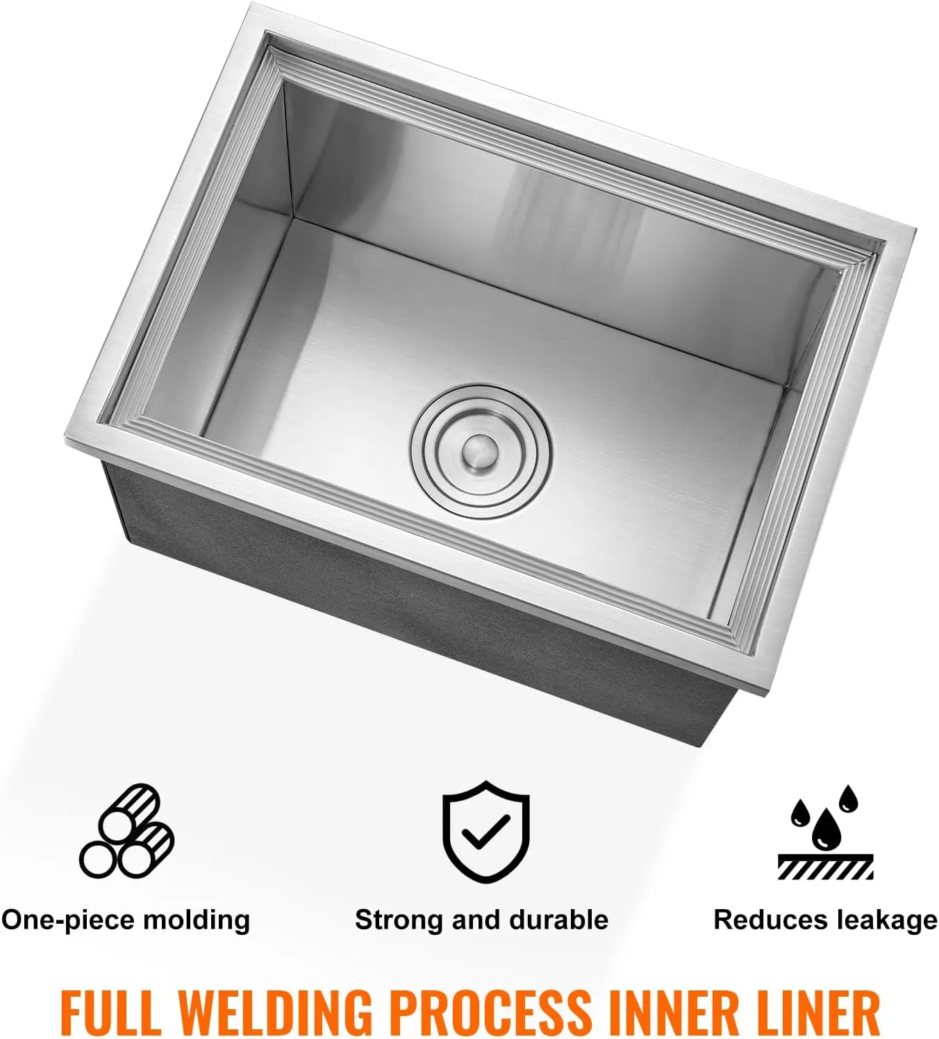 VEVOR Drop in Ice Chest, 20" L x 14" W x 12" H Stainless Steel Ice Cooler, Commercial Ice Bin with Cover, 40 qt Outdoor Kitchen Ice Bar, Drain-Pipe and Drain Plug Included, for Cold Wine Beer