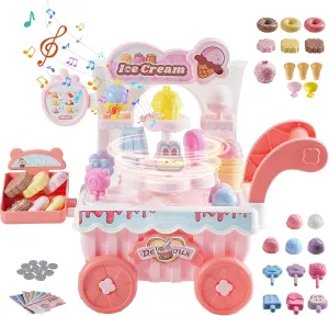 VEVOR Ice Cream Cart for Kids, 27 PCS Accessories, Pretend Play Store with Storage Trolley, Sound & Light Effects, Montessori Educational Ice Cream Truck Toys for Toddlers 3  (14.2*17.1*7.1 Inch)