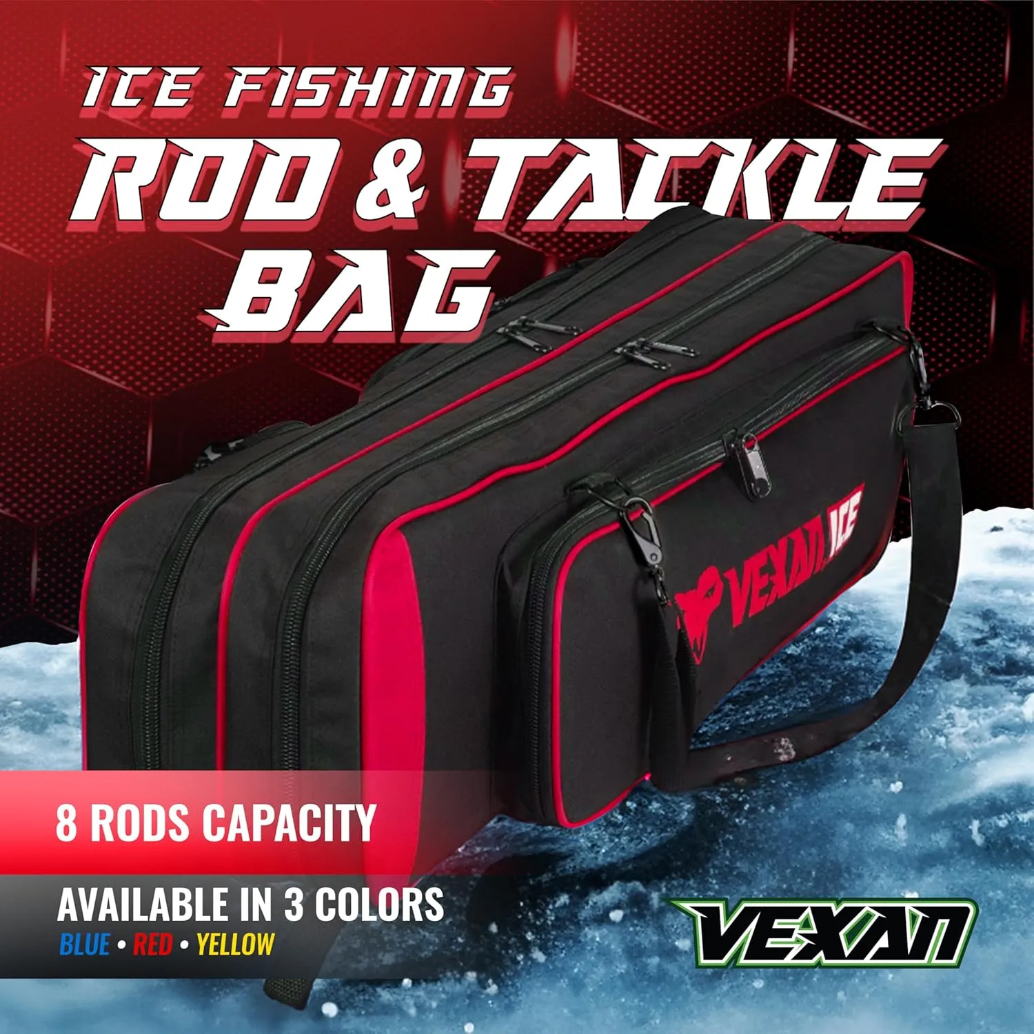 Vexan Ice Fishing Rod Case - Water-Resistant Ice Fishing Tackle Bag, Ice Rod Case - 36" Portable Rod Carrier, Fishing Rod Travel Case, Fly Fishing Bag - Fits 8 Rods, Tip-Ups, & Lures
