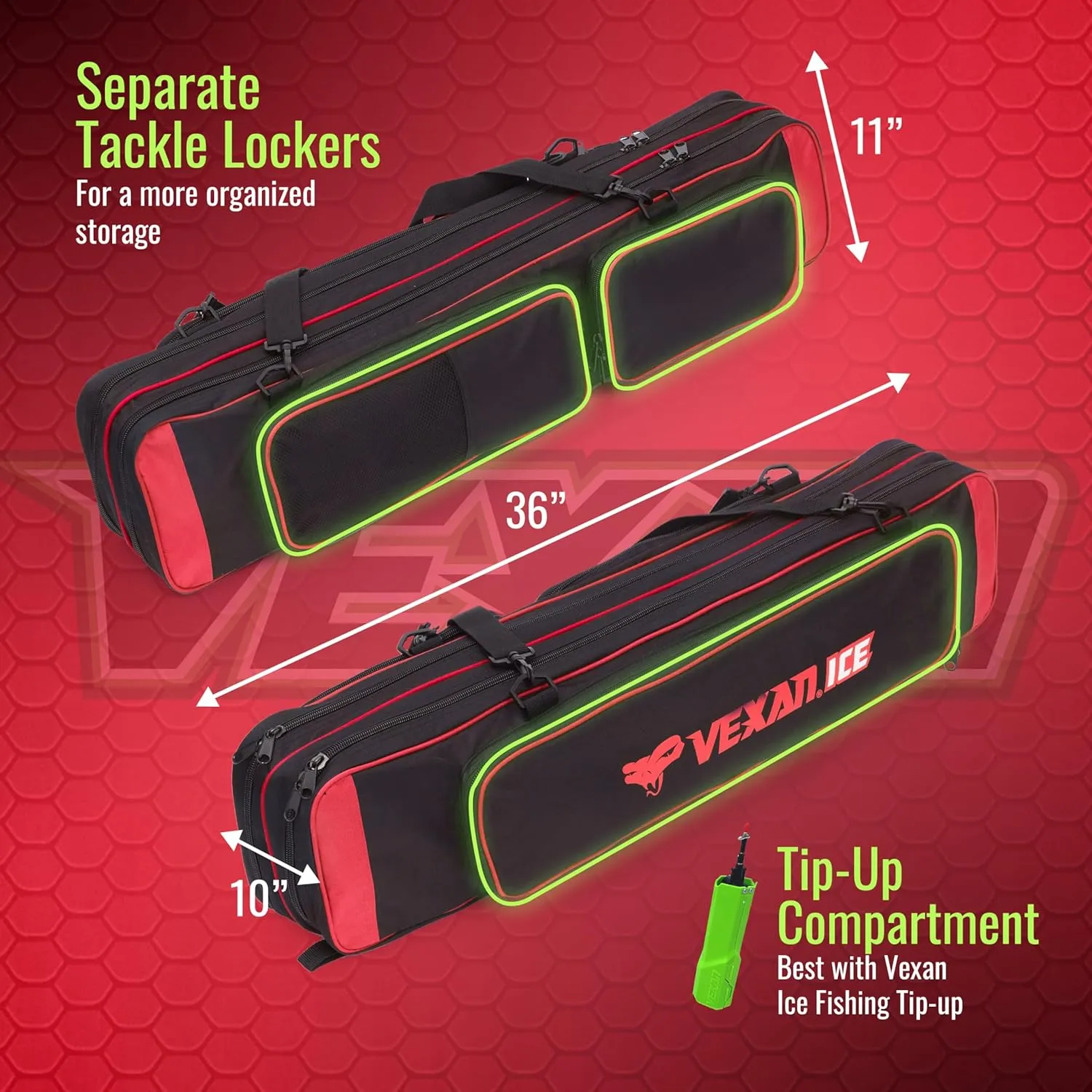 Vexan Ice Fishing Rod Case - Water-Resistant Ice Fishing Tackle Bag, Ice Rod Case - 36" Portable Rod Carrier, Fishing Rod Travel Case, Fly Fishing Bag - Fits 8 Rods, Tip-Ups, & Lures