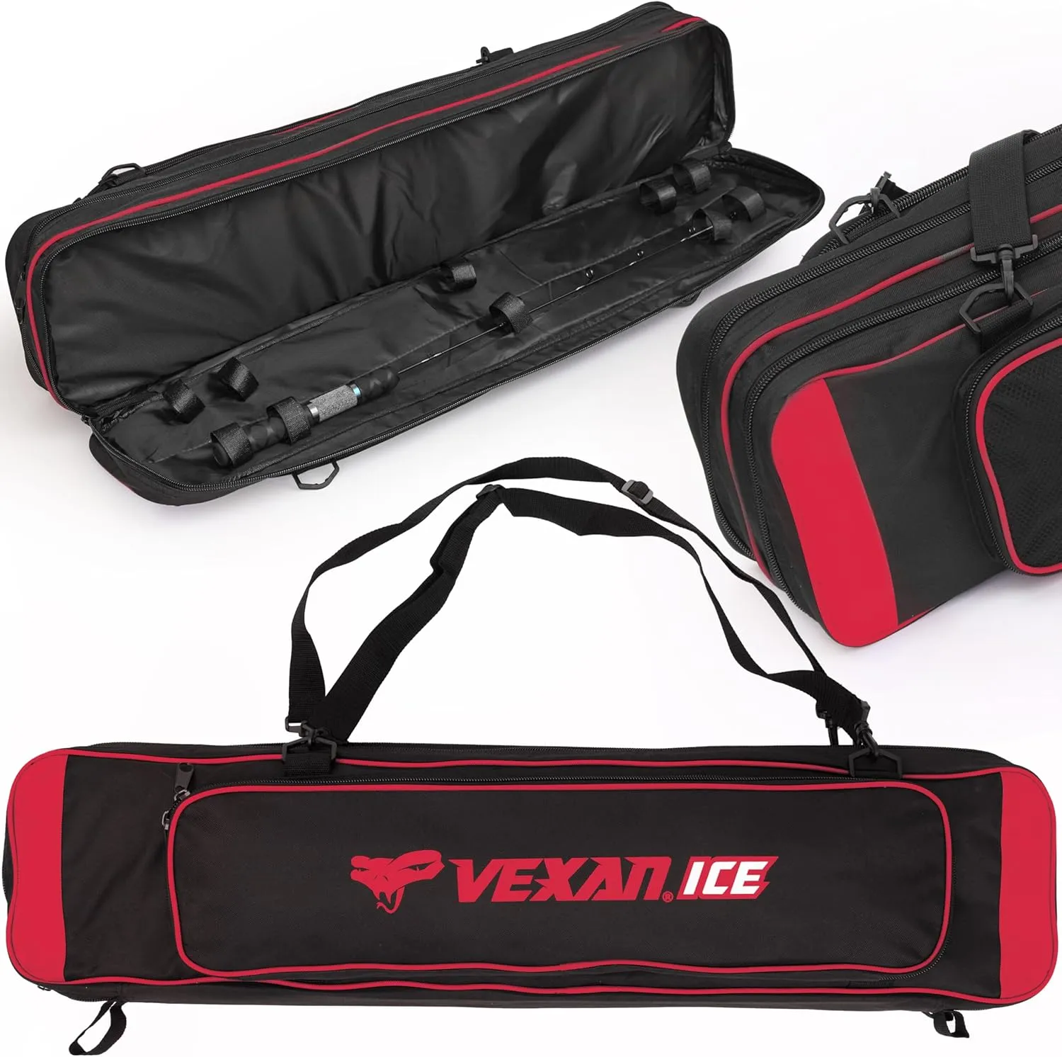 Vexan Ice Fishing Rod Case - Water-Resistant Ice Fishing Tackle Bag, Ice Rod Case - 36" Portable Rod Carrier, Fishing Rod Travel Case, Fly Fishing Bag - Fits 8 Rods, Tip-Ups, & Lures
