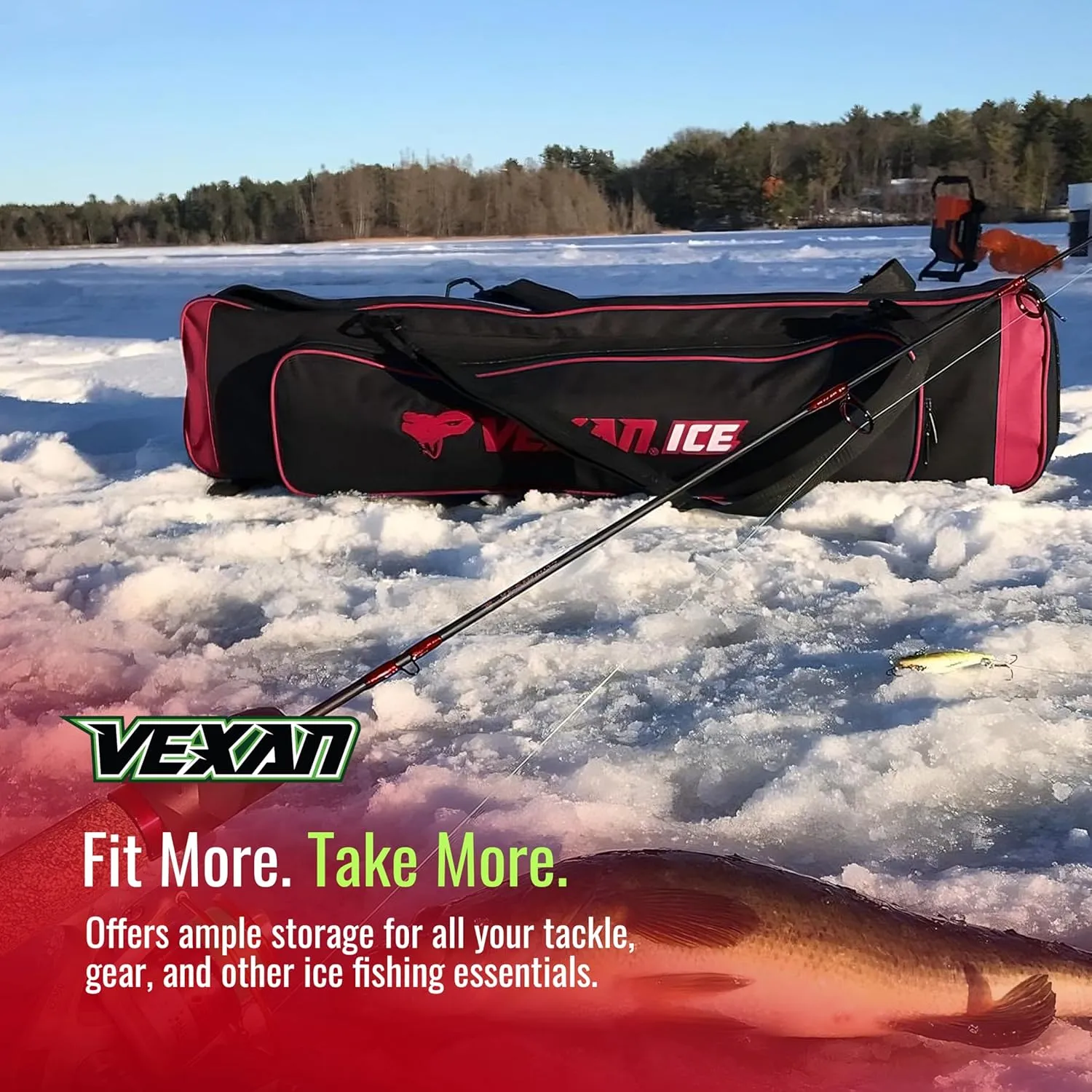 Vexan Ice Fishing Rod Case - Water-Resistant Ice Fishing Tackle Bag, Ice Rod Case - 36" Portable Rod Carrier, Fishing Rod Travel Case, Fly Fishing Bag - Fits 8 Rods, Tip-Ups, & Lures