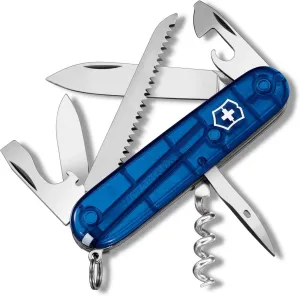 Victorinox Camper Swiss Army Knife, 13 Functions, Swiss Made Pocket Knife with Large Blade, Screwdriver, Tweezers and Key Ring - Sapphire