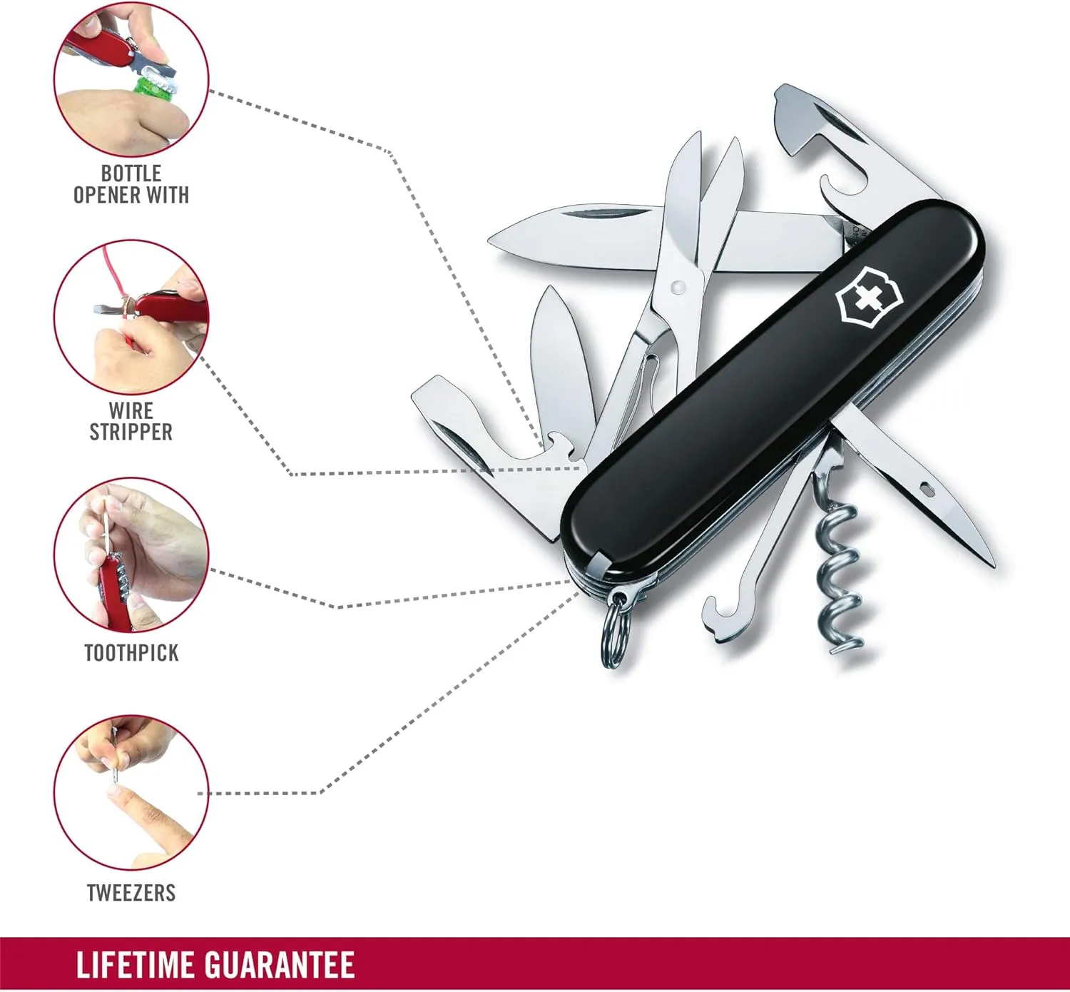 Victorinox Climber Swiss Army Knife, 14 Function Swiss Made Pocket Knife with 2 Blades, Corkscrew and Screwdriver - Black