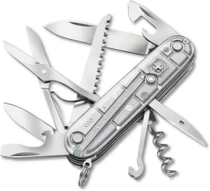 Victorinox Huntsman Swiss Army Knife, 15 Functions, Swiss Made Pocket Knife with Large Blade, Screwdriver, Scissors and Wood Saw - Silver Tech