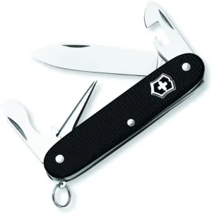 Victorinox Pioneer Alox Swiss Army Knife, 8 Functions, Swiss Made Pocket Knife with Reamer, Key Ring, Can Opener and Large Blade - Black