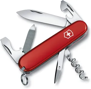 Victorinox Sportsman Swiss Army Knife, 13 Function Swiss Made Pocket Knife with Large Blade, Corkscrew and Wire Stripper - Red
