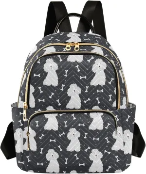 VIGTRO Women Fashion Backpack Quilted Mini Purse Cute Poodles with Bones, Lightweight Travel Casual Shoulder Backpack with Adjustable Straps Size M
