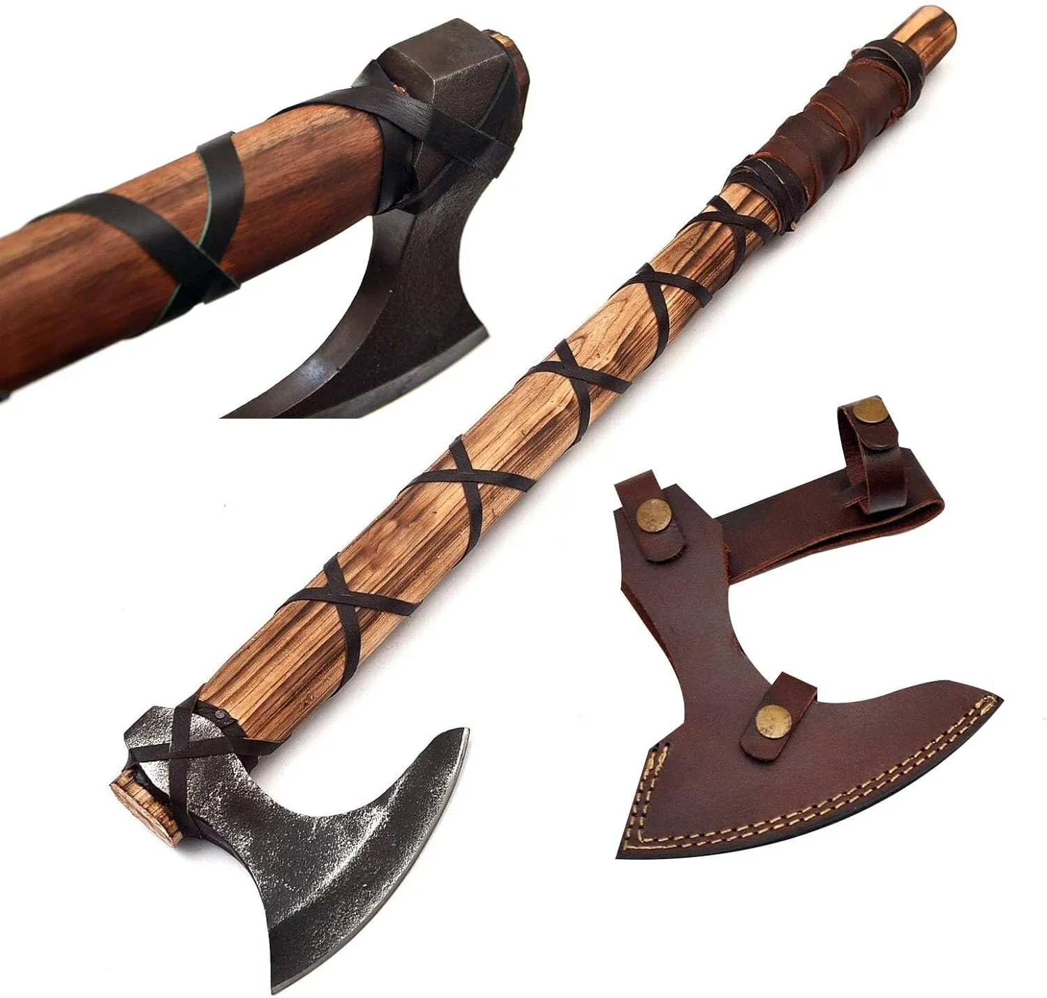 Viking Axe of Ragnar Lothbrok Axe's with Genuine Leather Sheath Hand Forged Ash Wood Handle Axes High Carbon Steel Bearded Axes Viking Gifts for Men (VK-AXE-04)